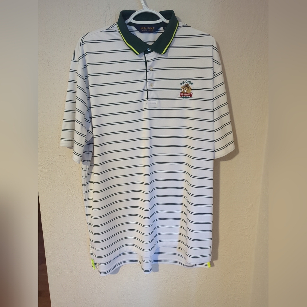 Polo Ralph Lauren Golf Shirt Mens XL 2016 US Open Oakmont White Green Pony Logo